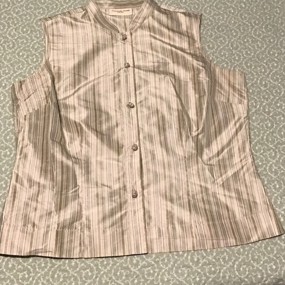 Amanda Smith PURE SILK Taupe Striped Sleeveless pant set